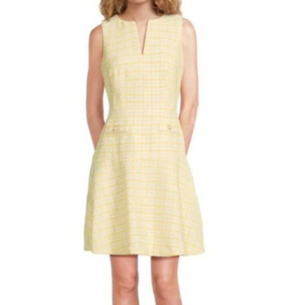 Karl Lagerfeld Women's Yellow / Ivory Boucle Tweed Dress